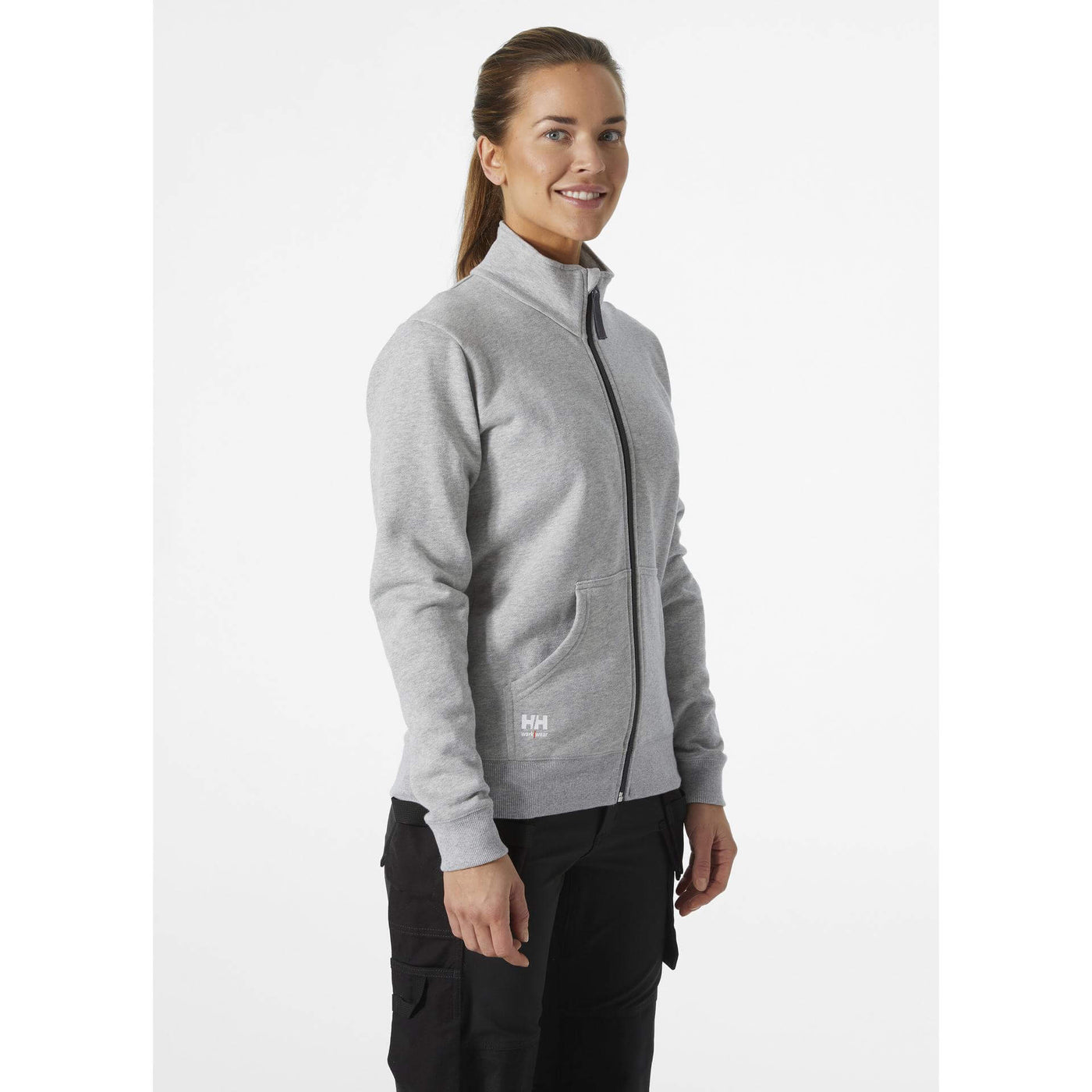 Helly Hansen Womens Classic Zip Sweatshirt Grey Melange OnBody 1#colour_grey-melange