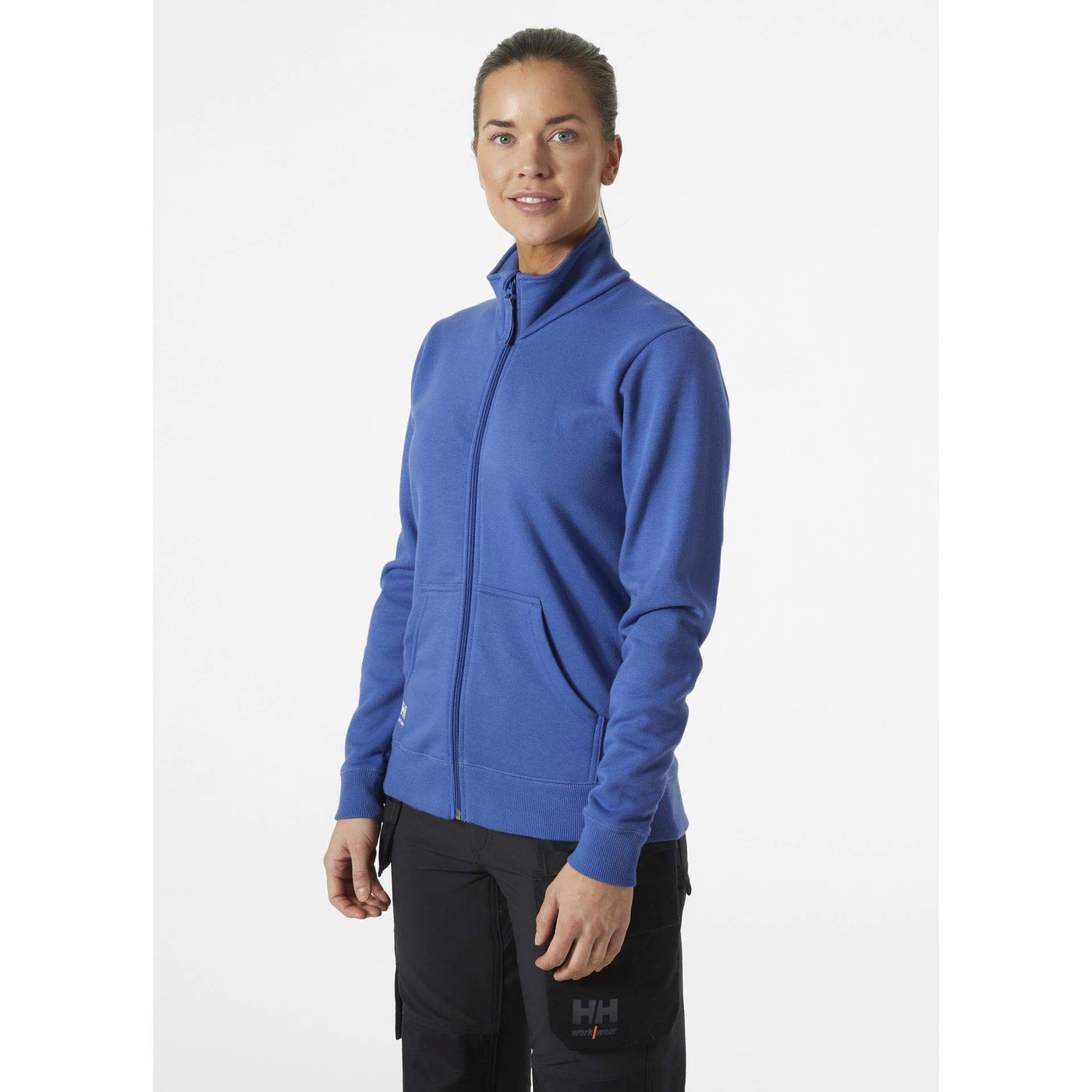 Helly Hansen Womens Classic Zip Sweatshirt Stone Blue OnBody 1#colour_stone-blue