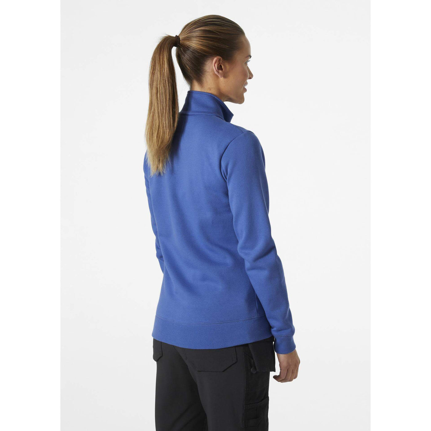 Helly Hansen Womens Classic Zip Sweatshirt Stone Blue OnBody 2#colour_stone-blue