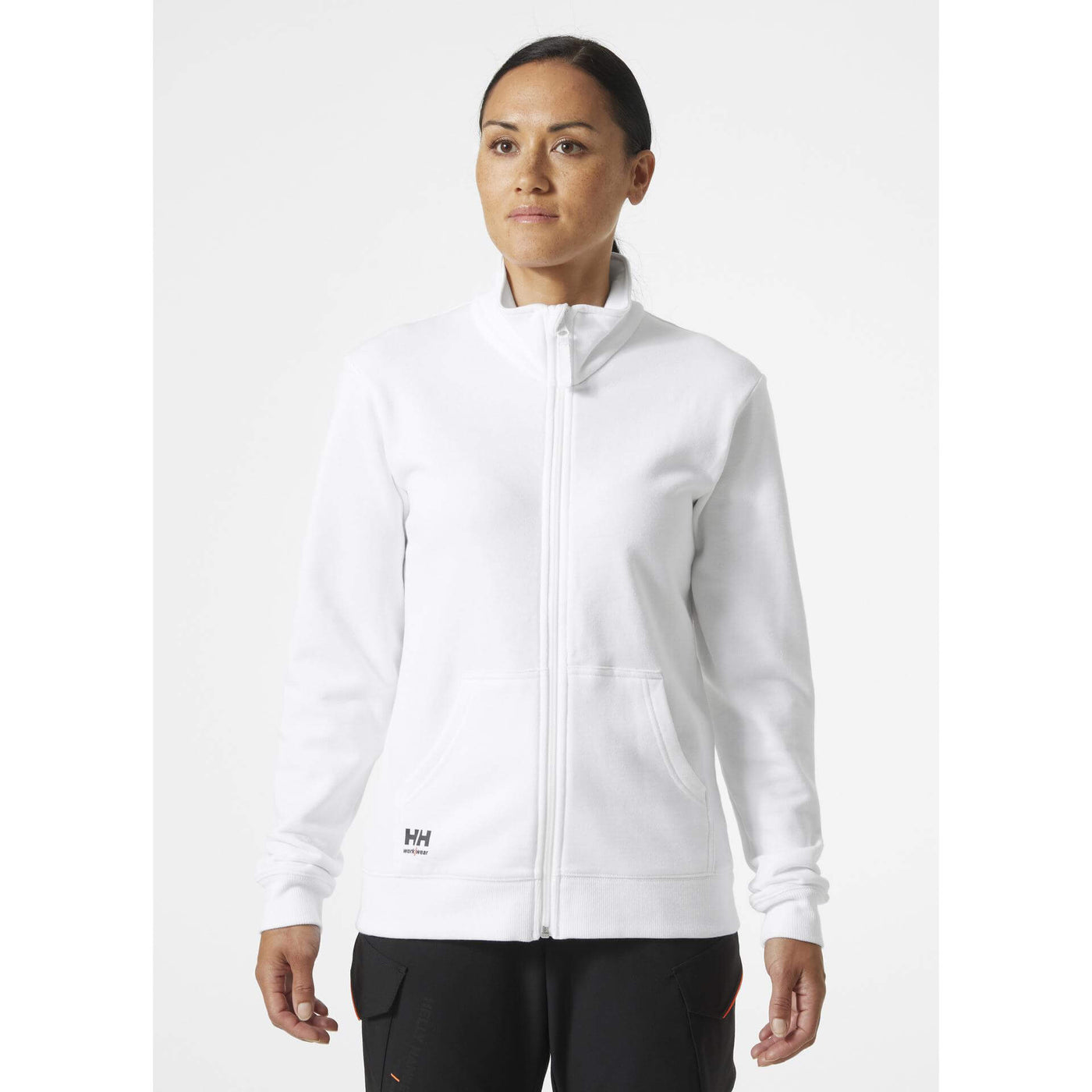 Helly Hansen Womens Classic Zip Sweatshirt White OnBody 1#colour_white