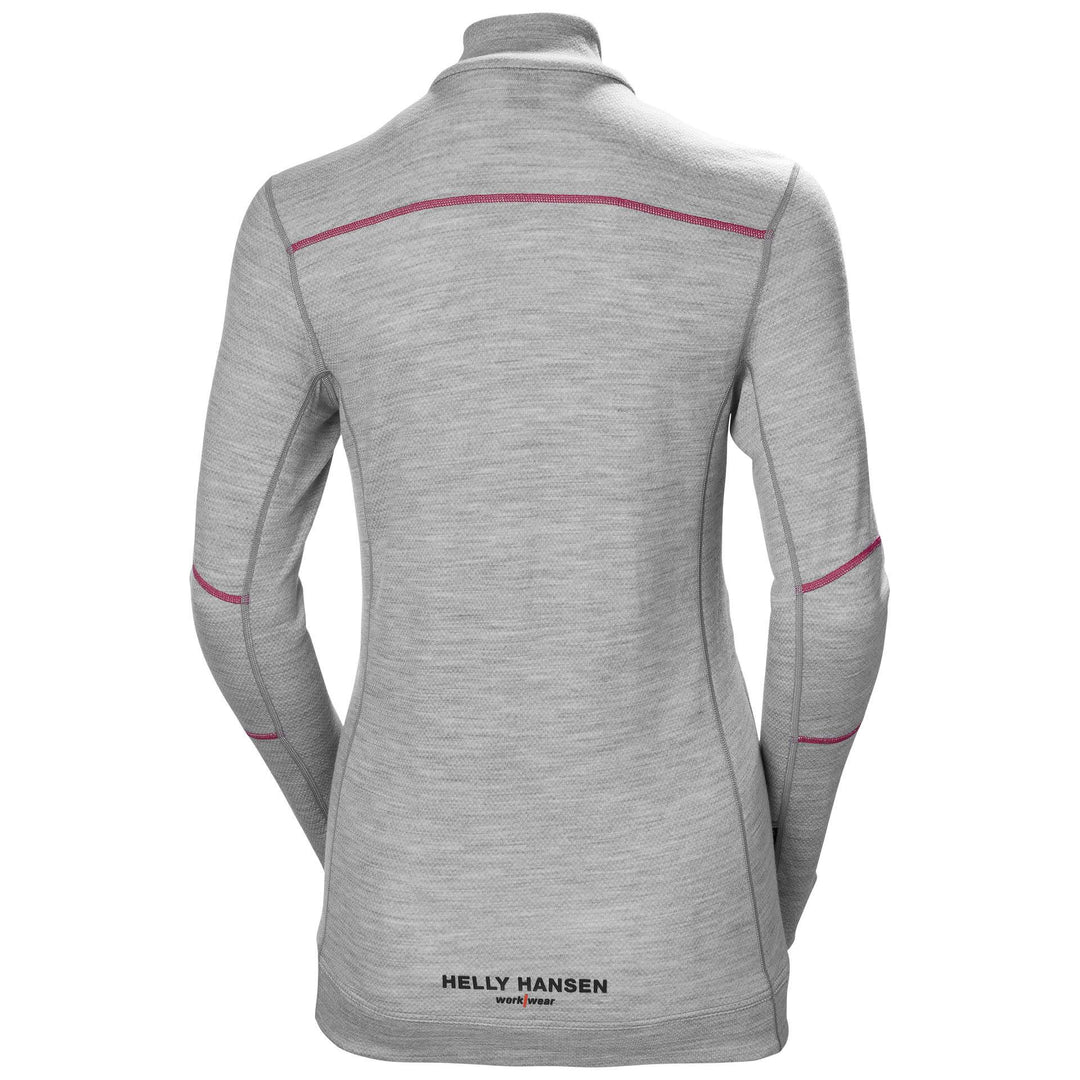 Helly Hansen Womens Lifa Merino Half Zip Baselayer Long Sleeve Shirt Grey Melange 2 Rear #colour_grey-melange