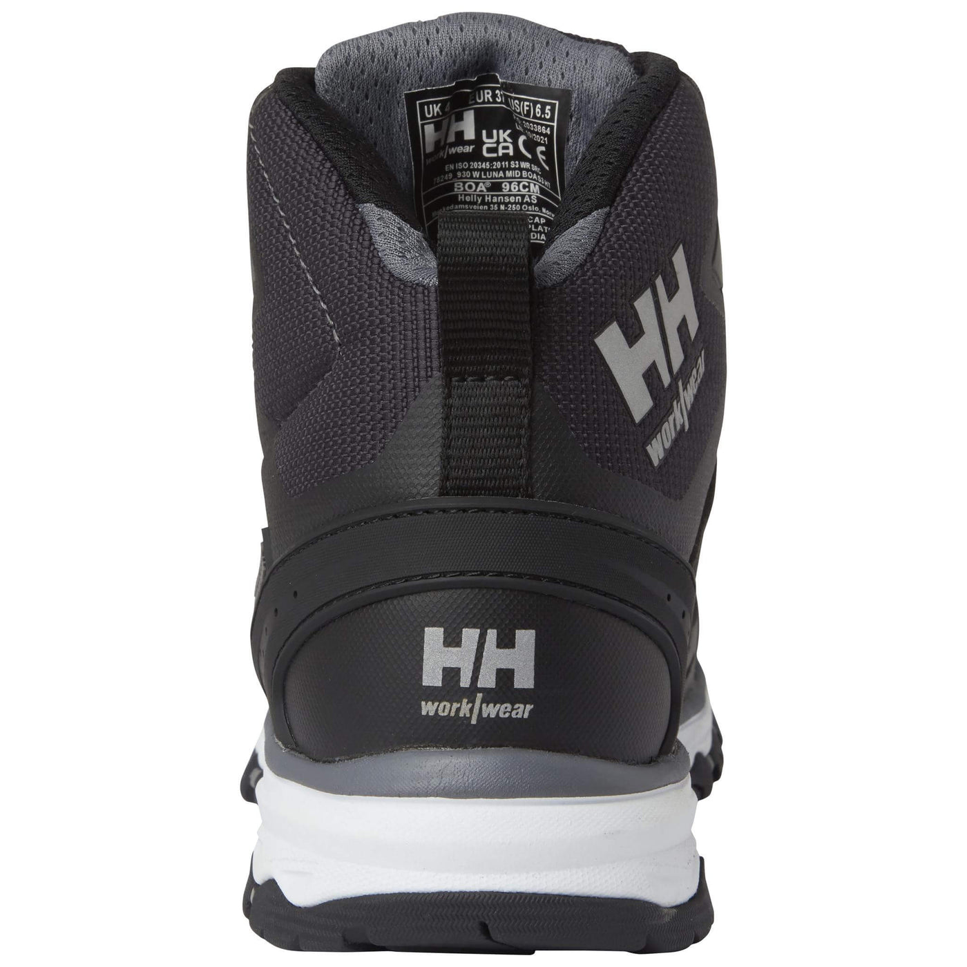 Helly Hansen Womens Luna Boa S3 Aluminium Toe Cap Safety Boots Black/Grey Back#colour_black-grey