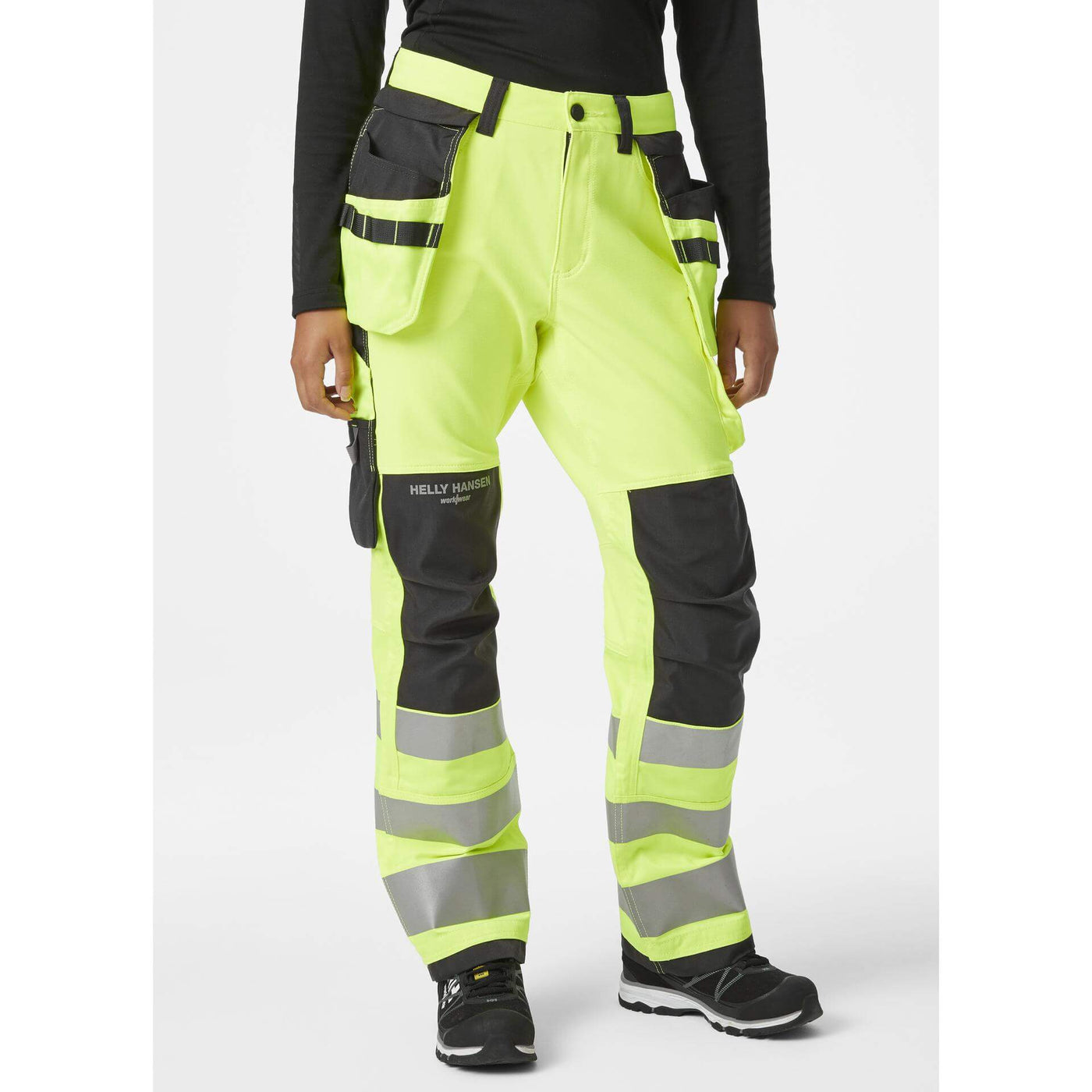 Helly Hansen Womens Luna Hi Vis Construction Stretch Work Trousers Class 2 Yellow 3 On Body 1#colour_yellow