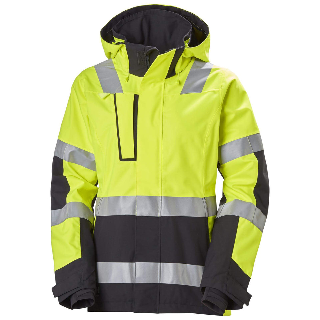 Helly Hansen Womens Luna Hi Vis Waterproof Shell Jacket Yellow/Ebony 1 Front #colour_yellow-ebony