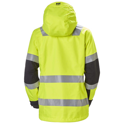 Helly Hansen Womens Luna Hi Vis Waterproof Shell Jacket Yellow/Ebony 2 Rear #colour_yellow-ebony