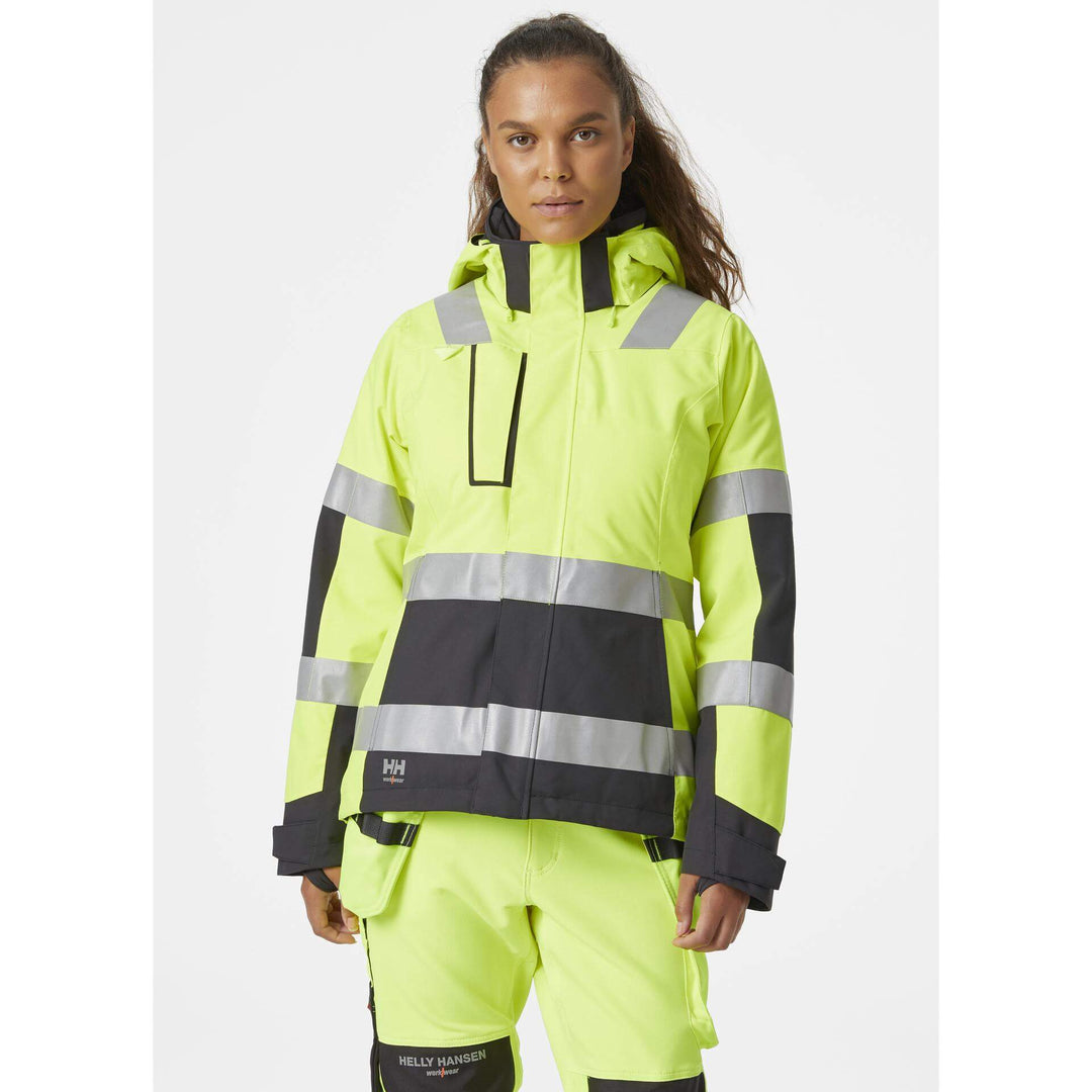 Helly Hansen Womens Luna Hi Vis Winter Insulated Jacket Yellow/Ebony 3 On Body 1#colour_yellow-ebony