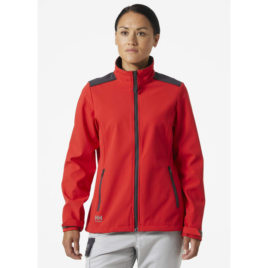 Helly Hansen Womens Manchester 2.0 Softshell Jacket Alert Red/Ebony OnBody 1#colour_alert-red-ebony