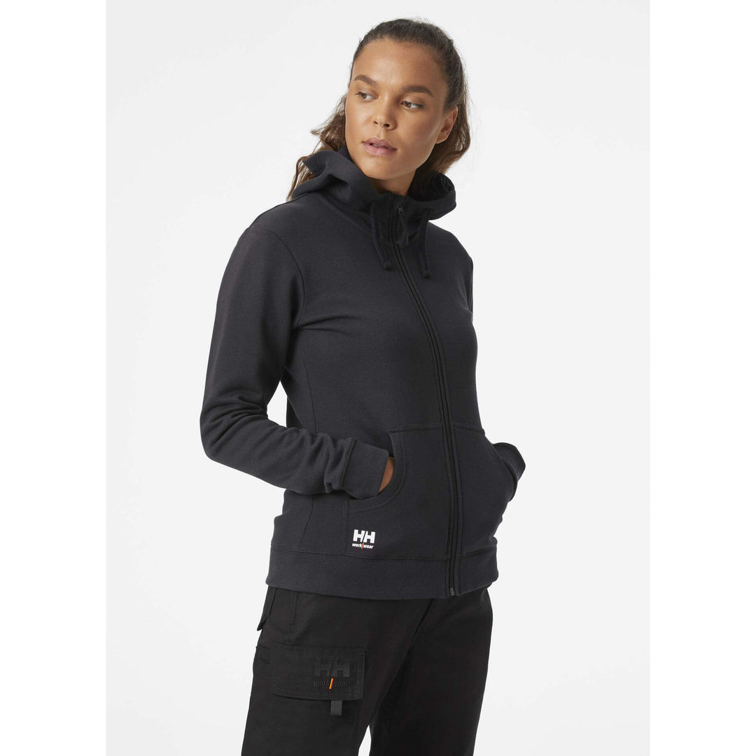 Helly Hansen Womens Manchester Zip Sweatshirt Black Front#colour_black