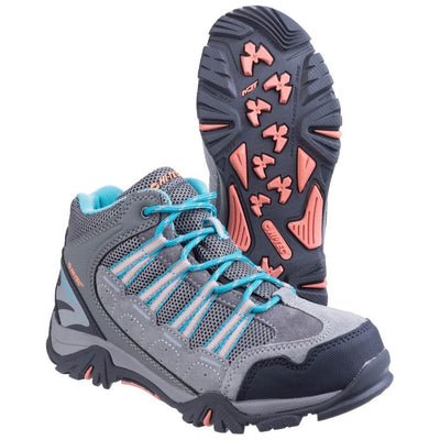 Hi-Tec Forza Waterproof Kids Hiking Boots-Cool Grey-Blue-Papaya Punch-3