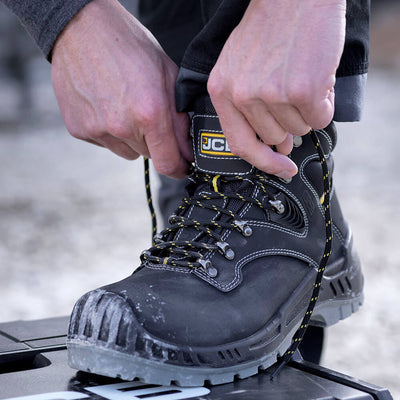 JCB Backhoe Safety Work Boots Black Lifestyle 2#colour_black