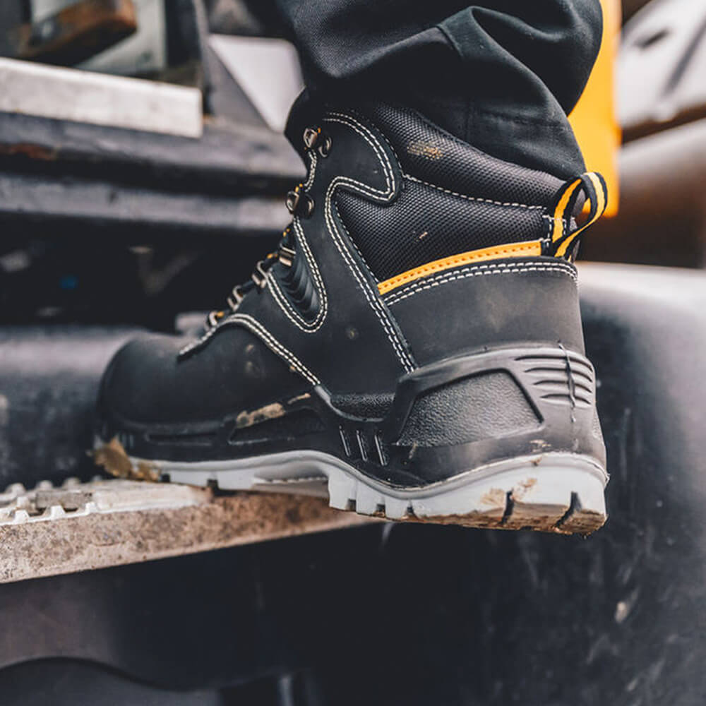 JCB Backhoe Safety Work Boots Black Lifestyle 4#colour_black