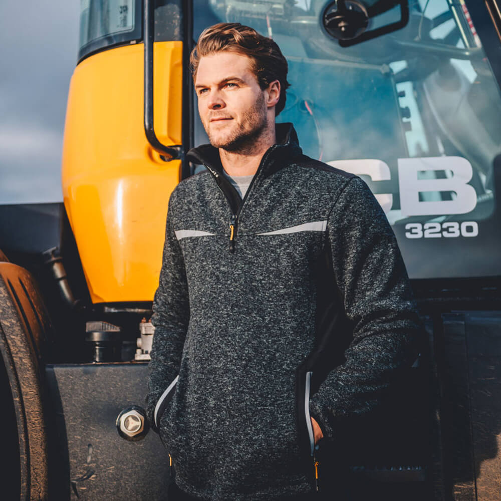 JCB Trade Elmhurst II 1/4 Zip Knitted Jumper Grey Lifestyle 1#colour_grey