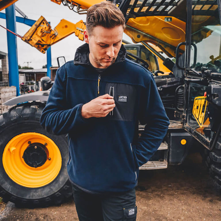 JCB Trade Heavyweight 1/4 Zip Tech Fleece Navy Lifestyle 2#colour_navy