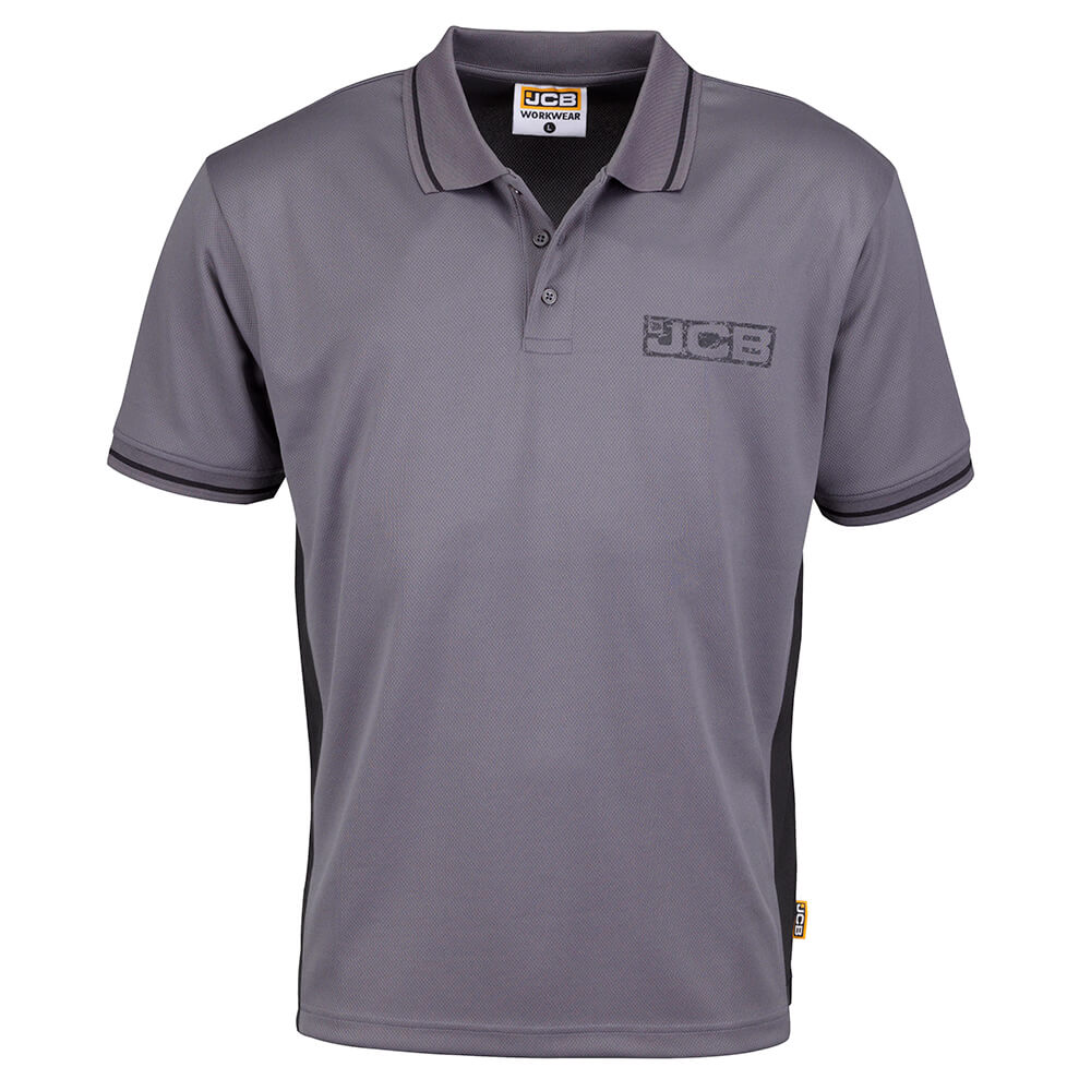 JCB Trade Performance Polo Shirt Grey/Black Product Main#colour_grey-black