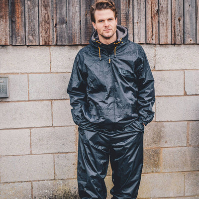 JCB Waterproof Rain Suit Black Lifestyle 1#colour_black