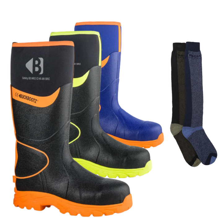 Buckbootz BBZ8000 Special Offer Pack - Buckler Neoprene Safety Wellington Boots + 2 Pairs Wellies Socks