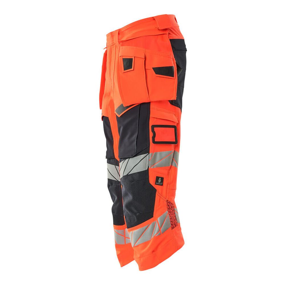 Mascot 3/4 Length Hi-Vis Trousers with holster pockets 19049-711 Right #colour_hi-vis-red-dark-navy-blue