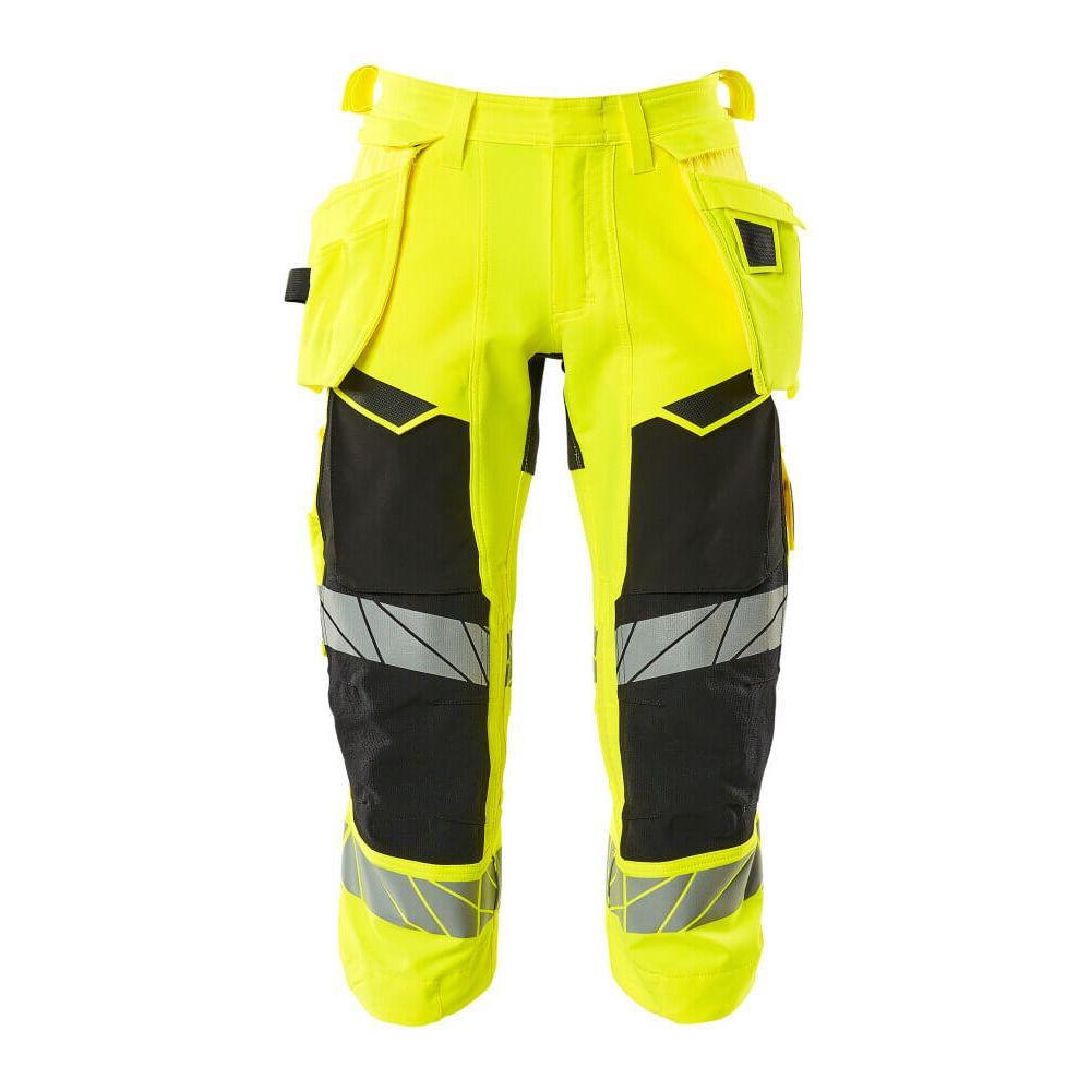 Mascot 3/4 Length Hi-Vis Trousers with holster pockets 19049-711 Front #colour_hi-vis-yellow-black