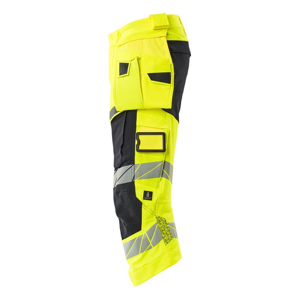 Mascot 3/4 Length Hi-Vis Trousers with holster pockets 19049-711 Right #colour_hi-vis-yellow-dark-navy-blue
