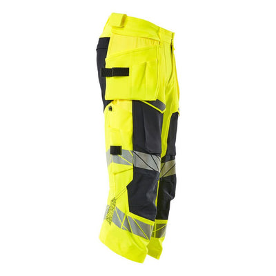 Mascot 3/4 Length Hi-Vis Trousers with holster pockets 19049-711 Left #colour_hi-vis-yellow-dark-navy-blue