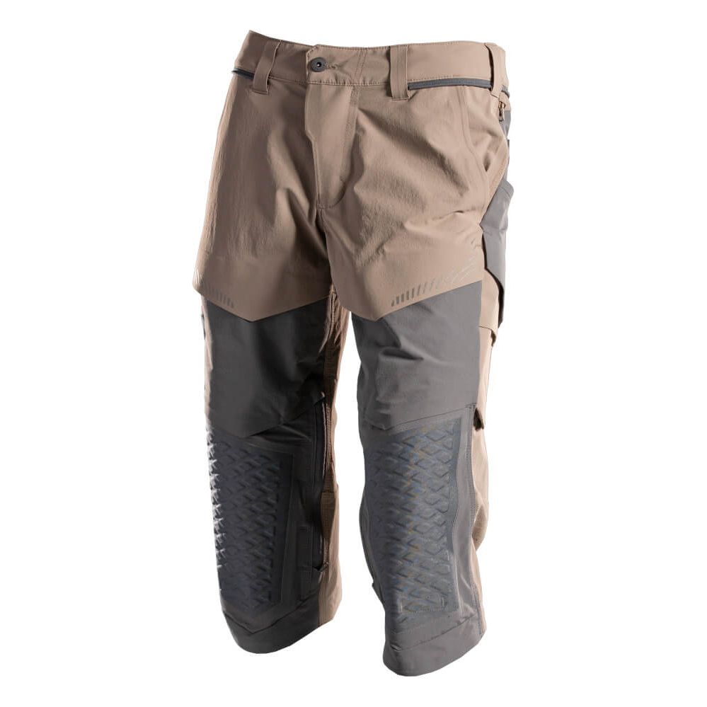 Mascot 3/4 Length Stretch Trousers with Kneepad Pockets 22249-605 Front #colour_dark-sand-stone-grey