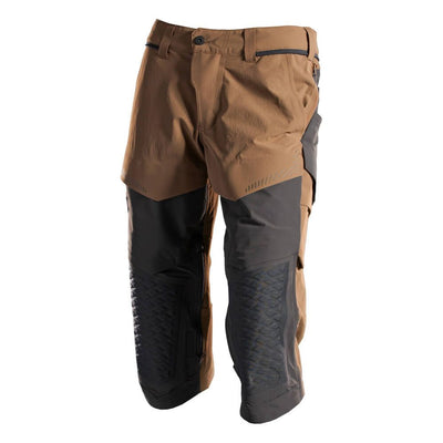 Mascot 3/4 Length Stretch Trousers with Kneepad Pockets 22249-605 Front #colour_nut-brown-black