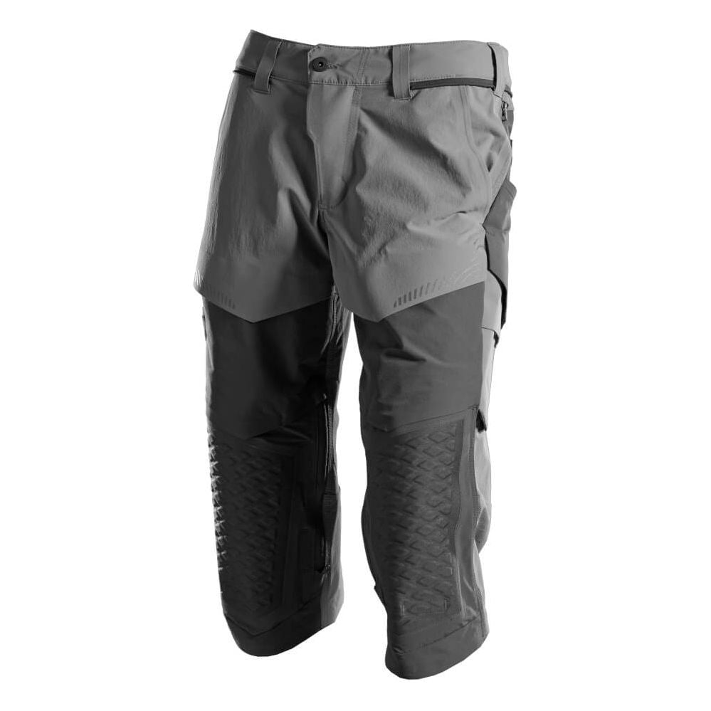 Mascot 3/4 Length Stretch Trousers with Kneepad Pockets 22249-605 Front #colour_stone-grey-black