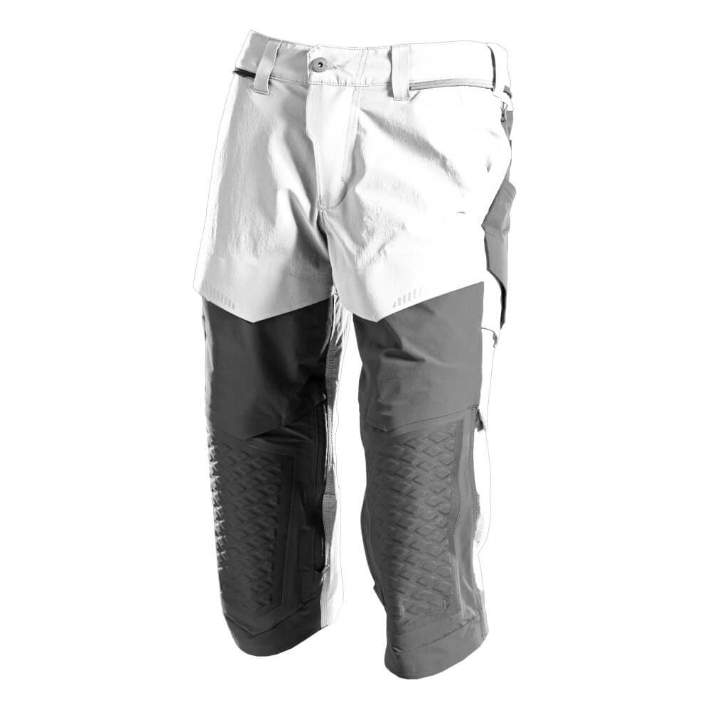 Mascot 3/4 Length Stretch Trousers with Kneepad Pockets 22249-605 Front #colour_white-stone-grey