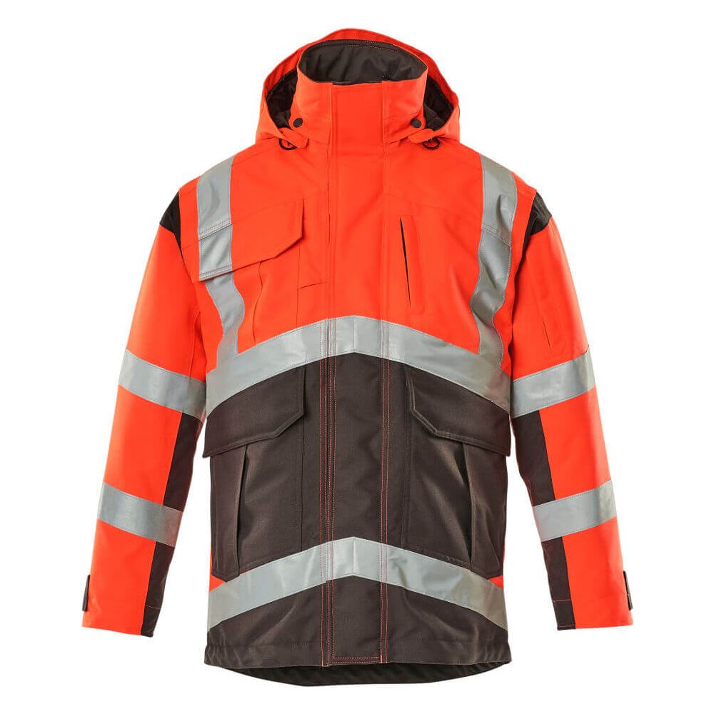 Mascot Afife Hi-Vis Parka Jacket 09030-025 Front #colour_hi-vis-red-dark-anthracite-grey