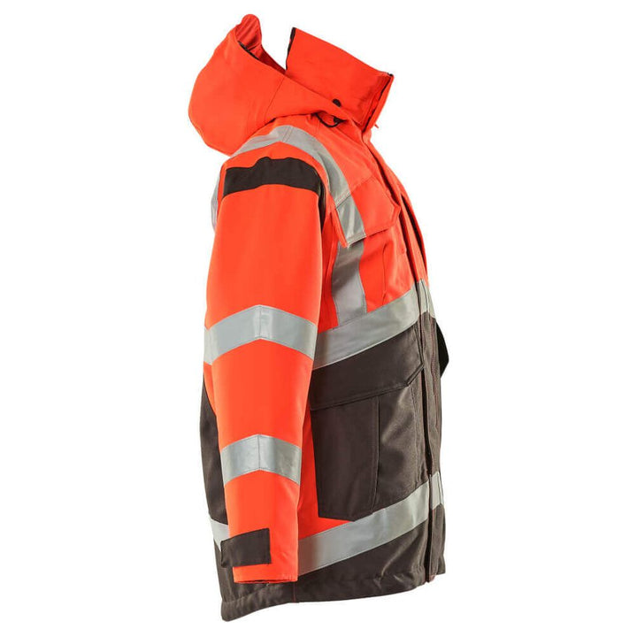 Mascot Afife Hi-Vis Parka Jacket 09030-025 Left #colour_hi-vis-red-dark-anthracite-grey