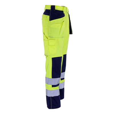 Mascot Almas Hi-Vis Work Trousers 09131-470 Left #colour_hi-vis-yellow-navy-blue