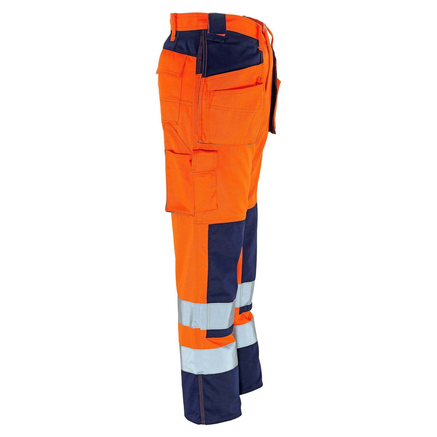 Mascot Almas Hi-Vis Work Trousers 09131-860 Left #colour_hi-vis-orange-navy-blue