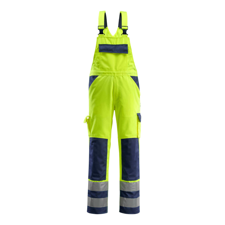 Mascot Barras Bib Brace Overall 07169-470 Front #colour_hi-vis-yellow-navy-blue