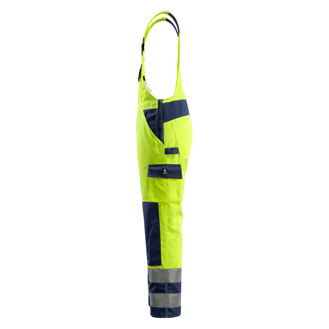 Mascot Barras Bib Brace Overall 07169-470 Right #colour_hi-vis-yellow-navy-blue