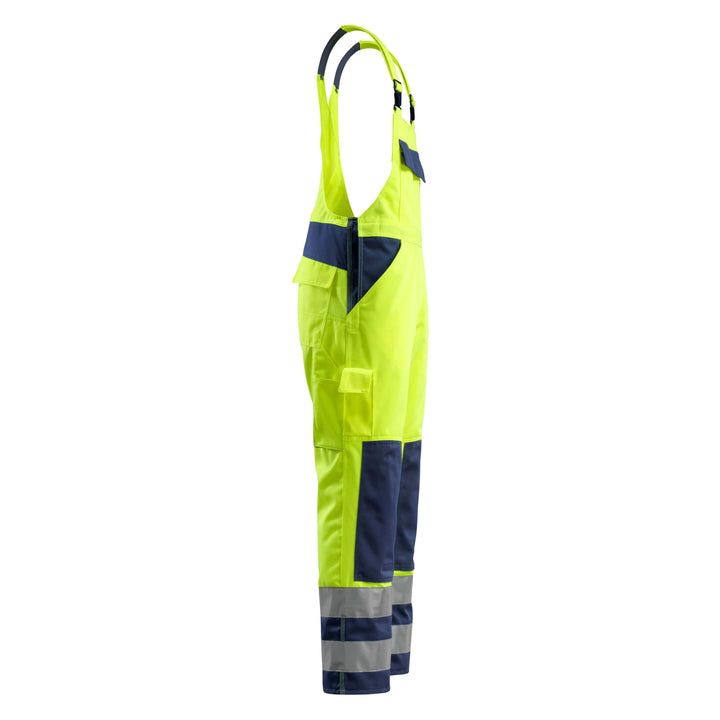 Mascot Barras Bib Brace Overall 07169-470 Left #colour_hi-vis-yellow-navy-blue