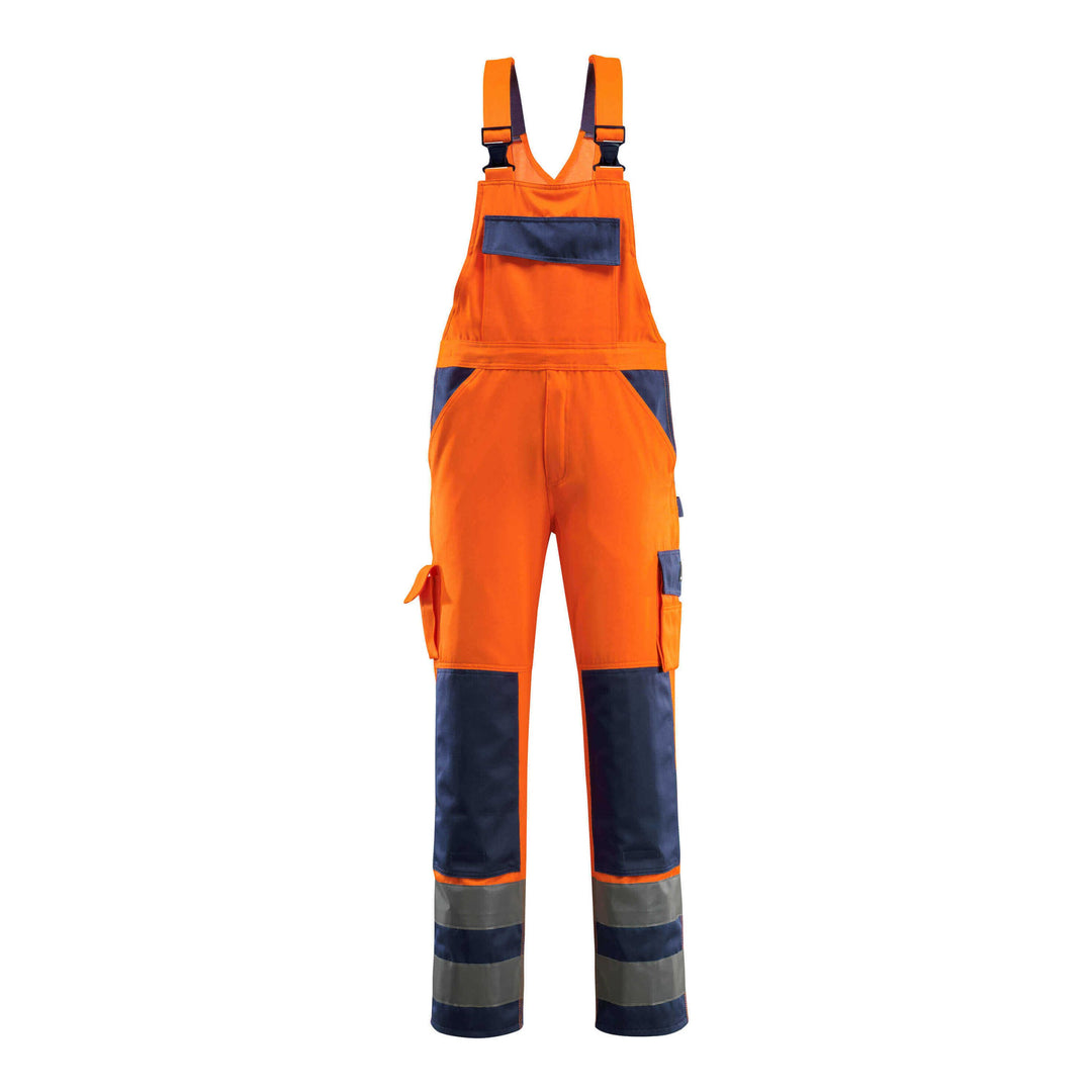 Mascot Barras Hi-Vis Bib-Brace Overall 07169-860 Front #colour_hi-vis-orange-navy-blue