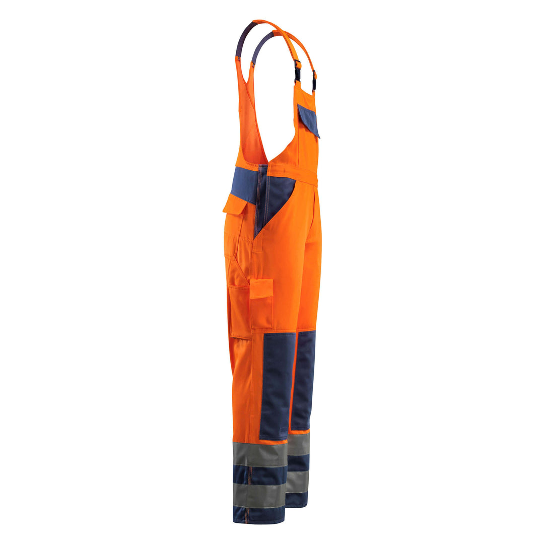 Mascot Barras Hi-Vis Bib-Brace Overall 07169-860 Left #colour_hi-vis-orange-navy-blue