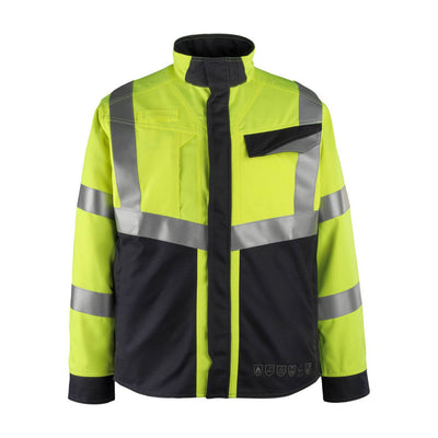 Mascot Biel Hi-Vis Work Jacket 13809-216 Front #colour_hi-vis-yellow-dark-navy-blue