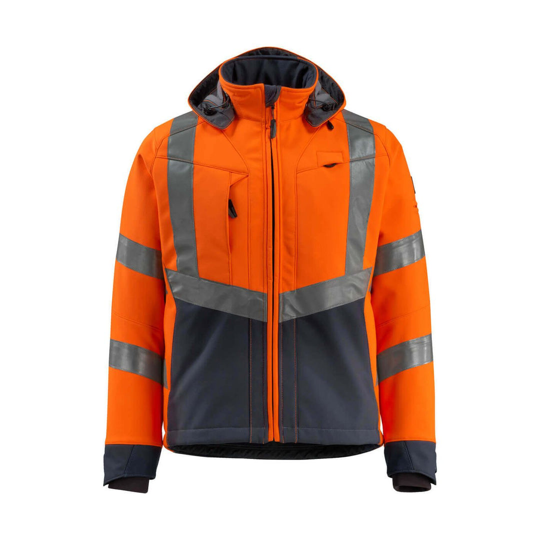 Mascot Blackpool Hi-Vis Softshell Jacket 15502-246 Front #colour_hi-vis-orange-dark-navy-blue