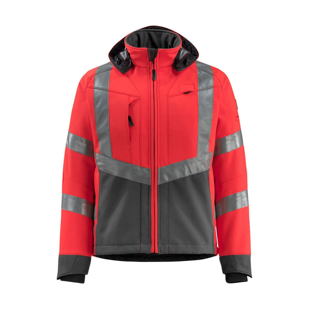 Mascot Blackpool Hi-Vis Softshell Jacket 15502-246 Front #colour_hi-vis-red-dark-anthracite-grey