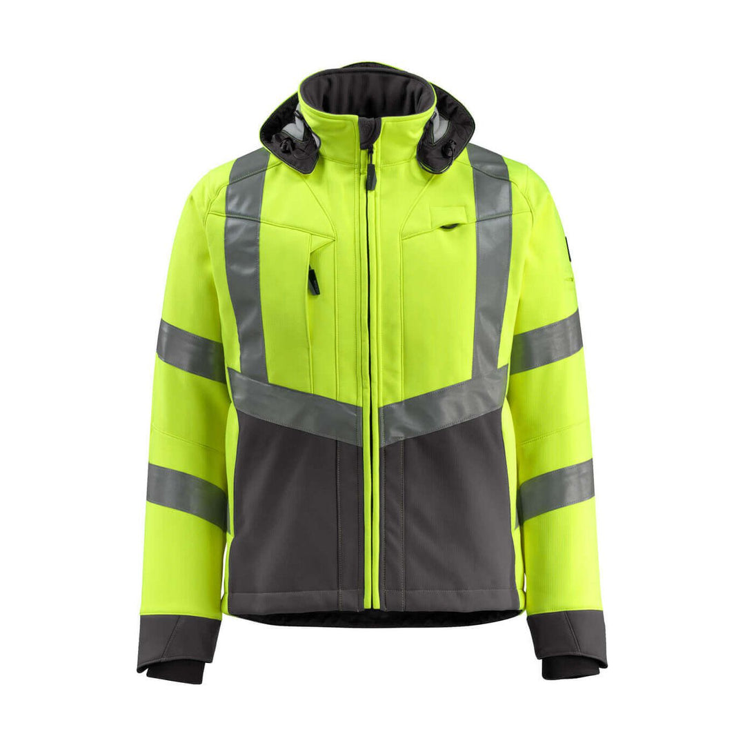 Mascot Blackpool Hi-Vis Softshell Jacket 15502-246 Front #colour_hi-vis-yellow-dark-anthracite-grey