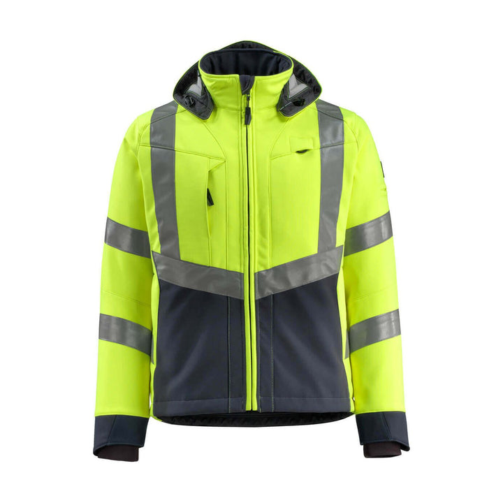 Mascot Blackpool Hi-Vis Softshell Jacket 15502-246 Front #colour_hi-vis-yellow-dark-navy-blue