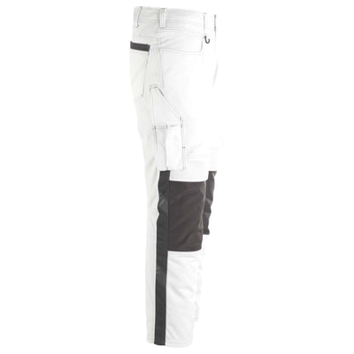 Mascot Erlangen Work Trousers Knee-Pad-Pockets 12179-203 Left #colour_white-dark-anthracite-grey
