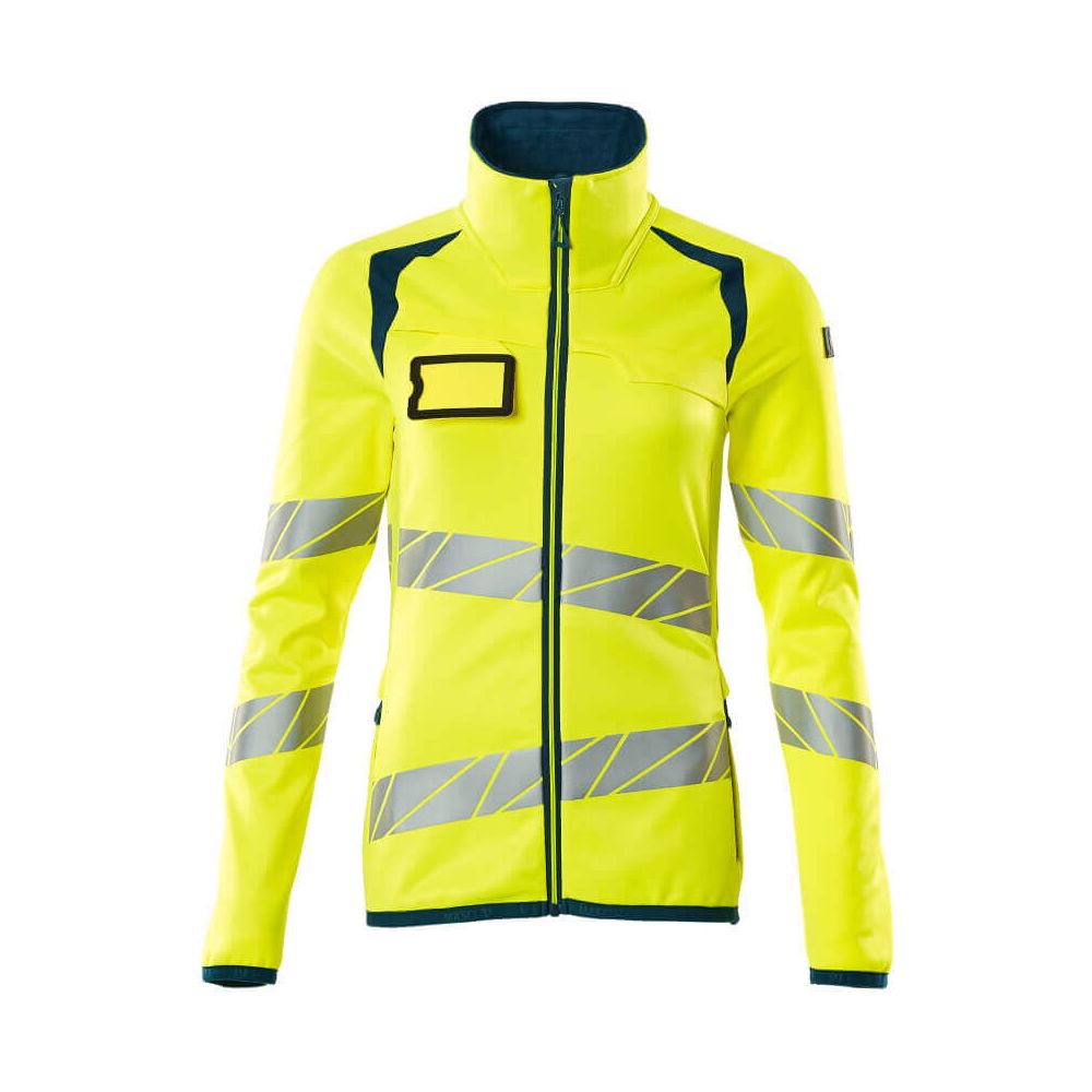 Mascot Fleece Hi-Vis Jumper with zip 19153-315 Front #colour_hi-vis-yellow-dark-petroleum