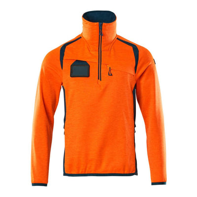 Mascot Fleece Jumper with half zip 19303-316 Front #colour_hi-vis-orange-dark-petroleum