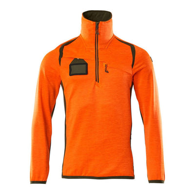 Mascot Fleece Jumper with half zip 19303-316 Front #colour_hi-vis-orange-moss-green