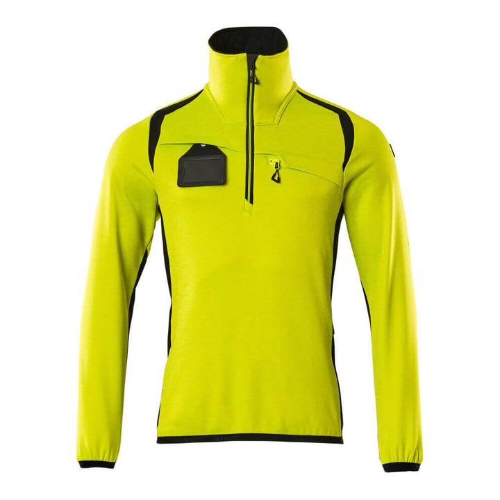 Mascot Fleece Jumper with half zip 19303-316 Front #colour_hi-vis-yellow-black