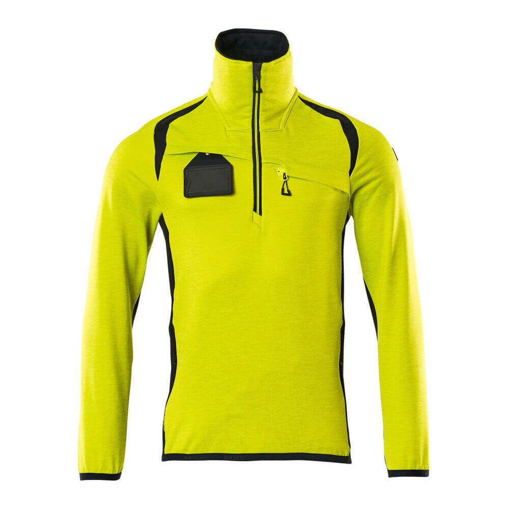 Mascot Fleece Jumper with half zip 19303-316 Front #colour_hi-vis-yellow-dark-navy-blue