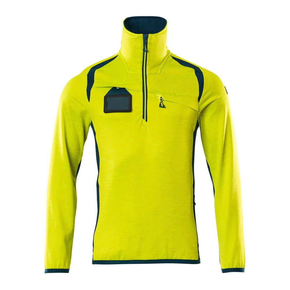 Mascot Fleece Jumper with half zip 19303-316 Front #colour_hi-vis-yellow-dark-petroleum