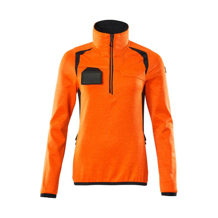 Mascot Fleece Jumper with half zip 19353-316 Front #colour_hi-vis-orange-dark-navy-blue